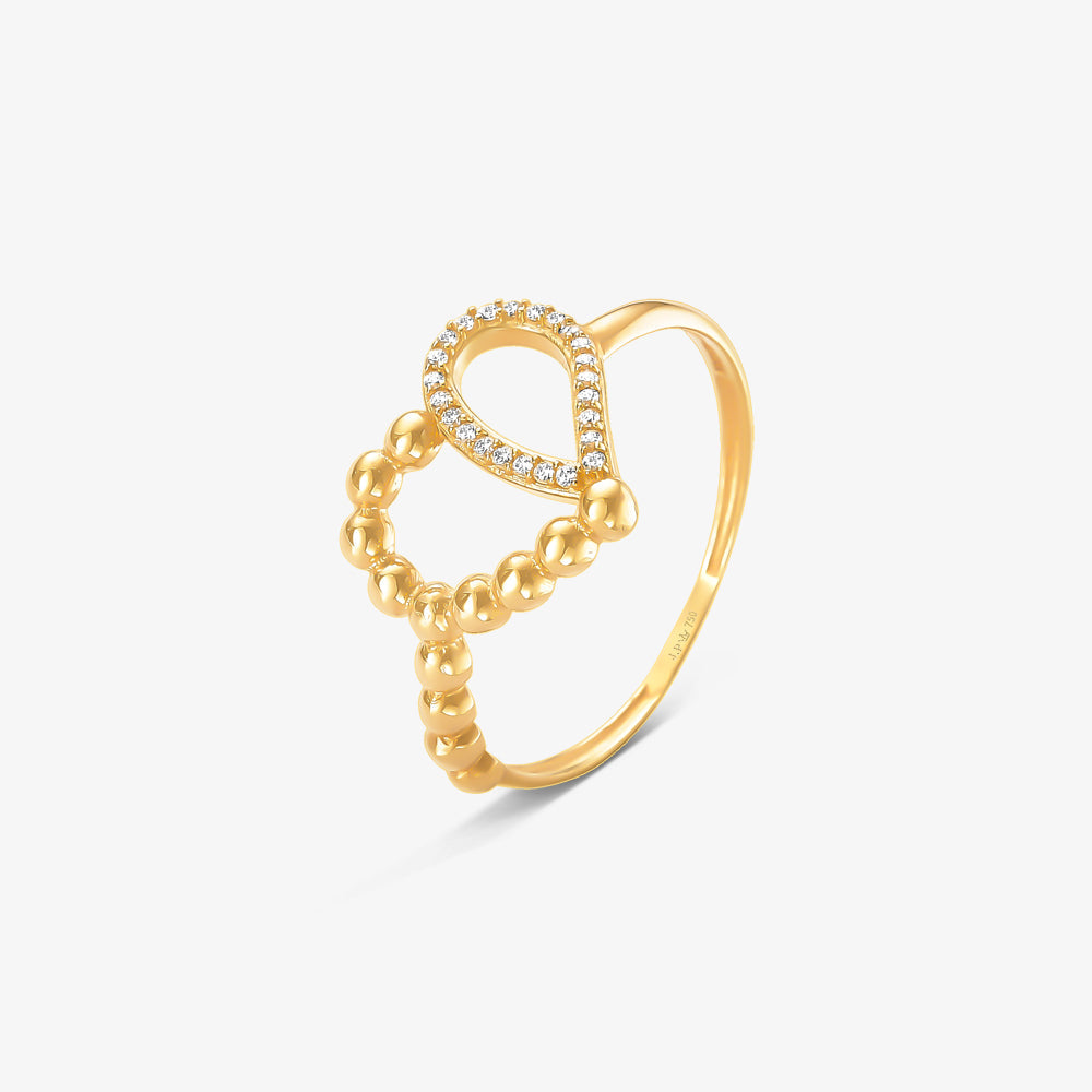 Anel Coração Vazado Com Bolinhas em Ouro Amarelo 18K