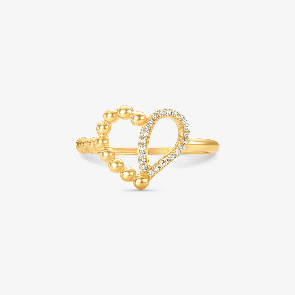 Anel Coração Vazado Com Bolinhas em Ouro Amarelo 18K