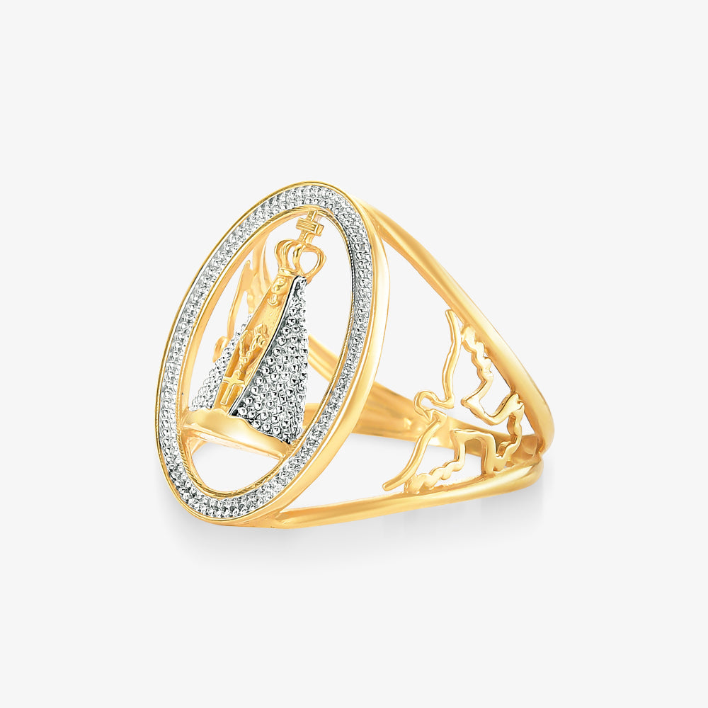 Anel N.Sra Aparecida Vazado Bicolor em Ouro Amarelo18K