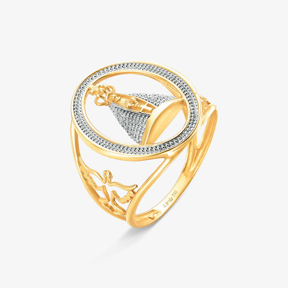 Anel N.Sra Aparecida Vazado Bicolor em Ouro Amarelo18K