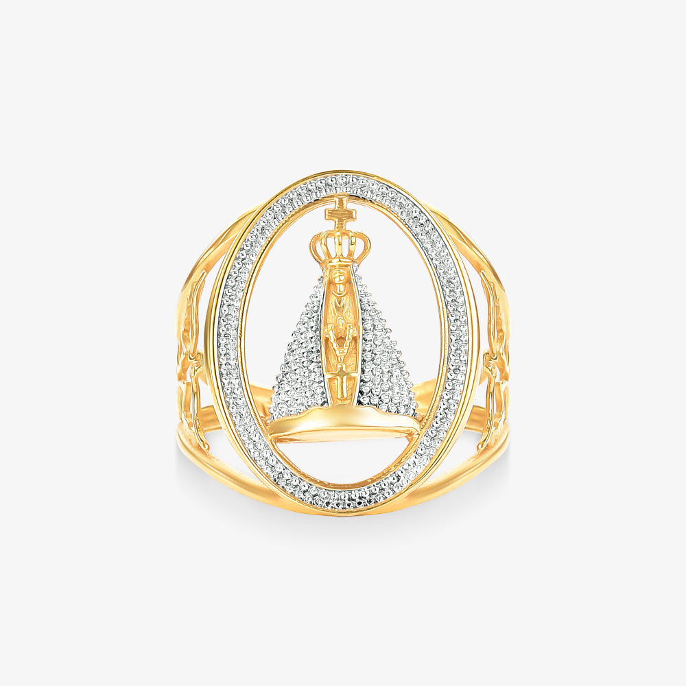 Anel N.Sra Aparecida Vazado Bicolor em Ouro Amarelo18K