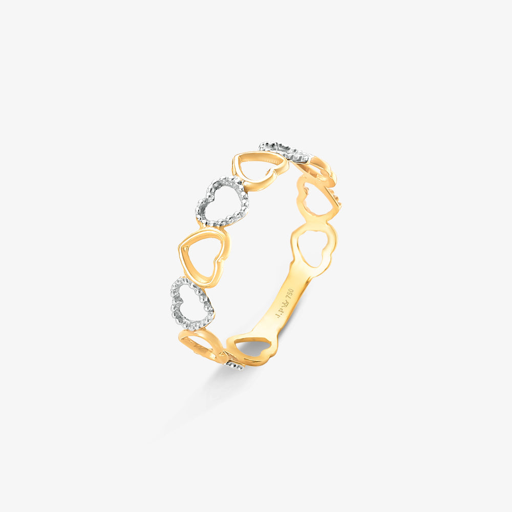 Anel Corações Vazados Bicolor em Ouro Amarelo 18k