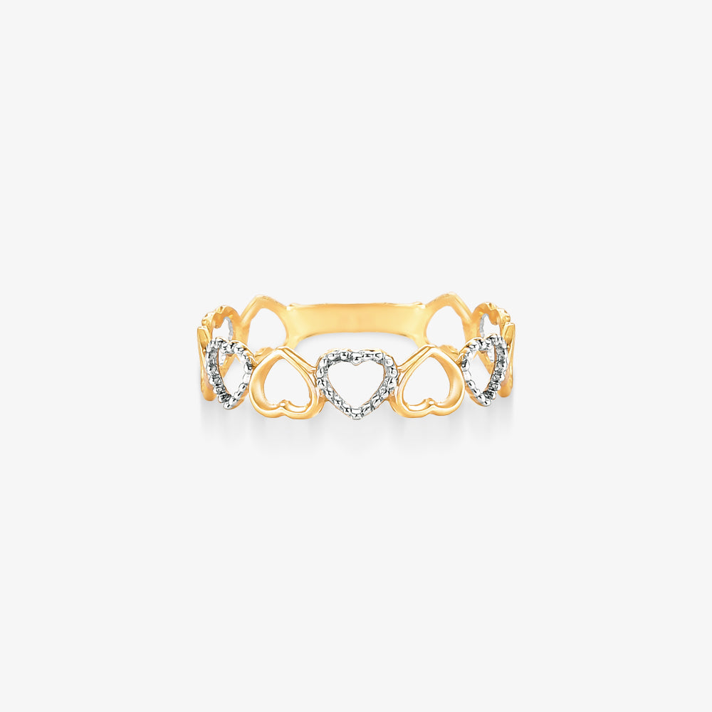 Anel Corações Vazados Bicolor em Ouro Amarelo 18k