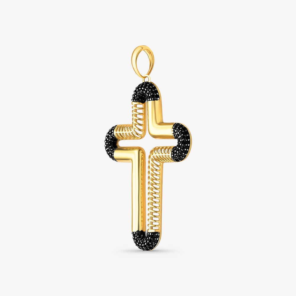 Pingente Cruz Vazada com Pedras em Ouro Amarelo 18K