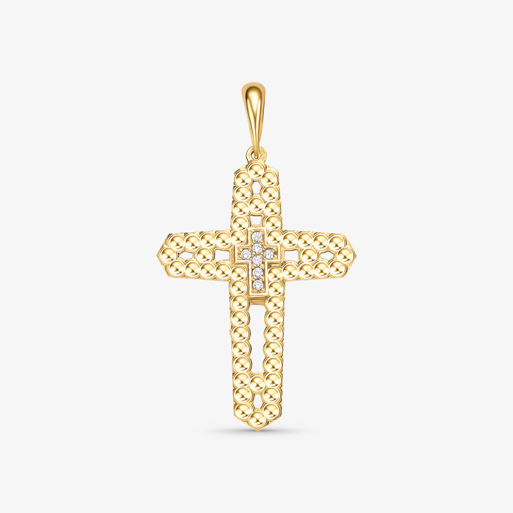 Pingente Cruz Estamparia com Pedras em Ouro Amarelo 18K