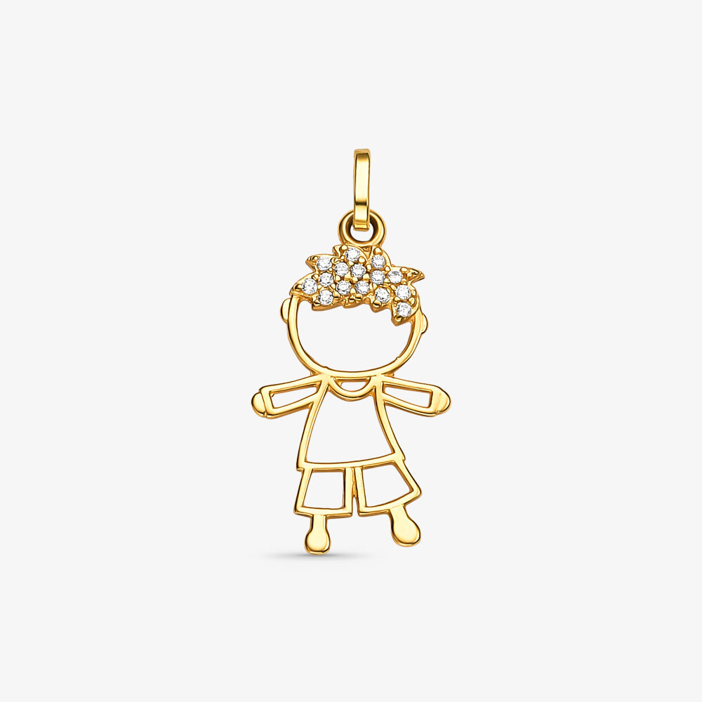Pingente Menino Braços Abertos com Pedras em Ouro Amarelo 18K