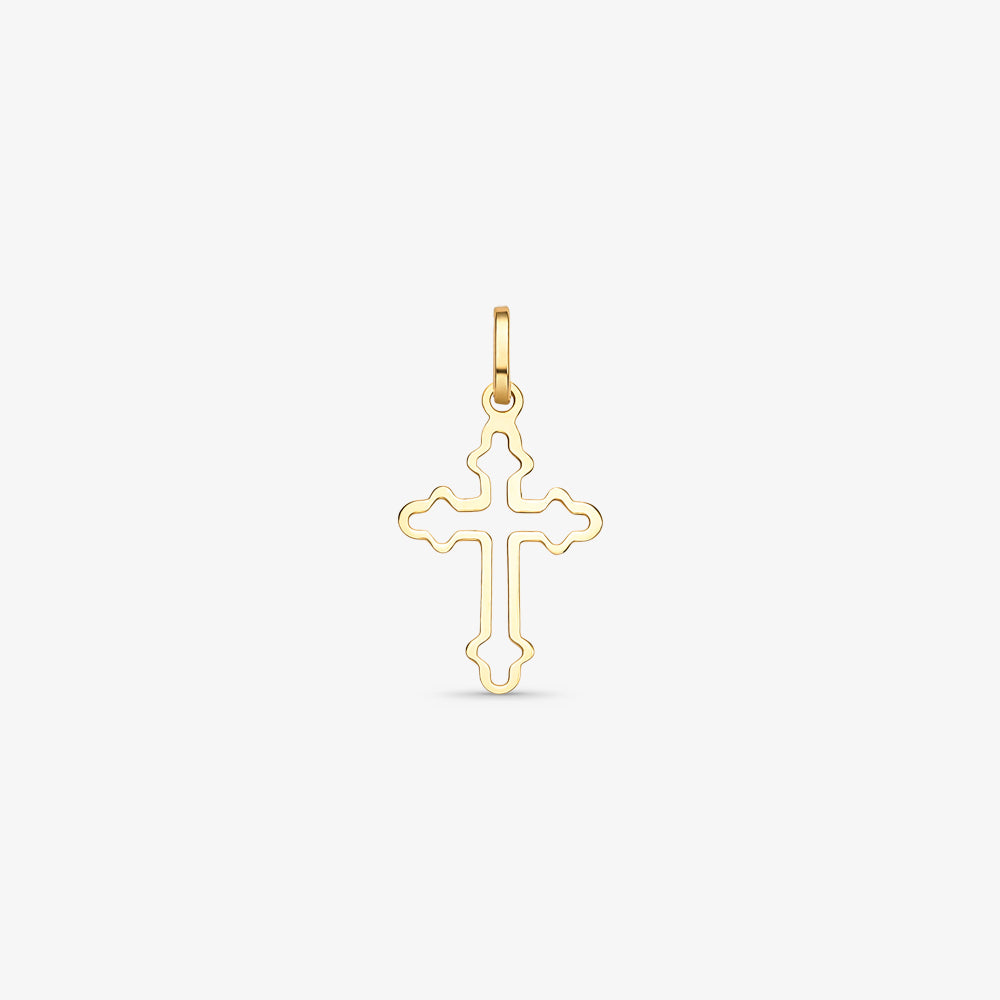 Pingente Cruz Vazada Pequena Oca em Ouro Amarelo 18K