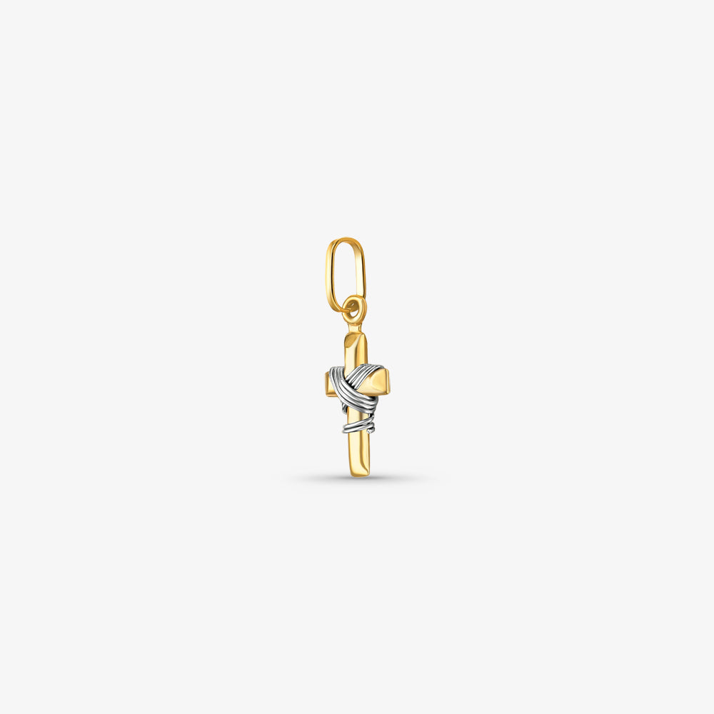 Pingente Cruz Fios Bicolor Pequeno em Ouro Amarelo 18K