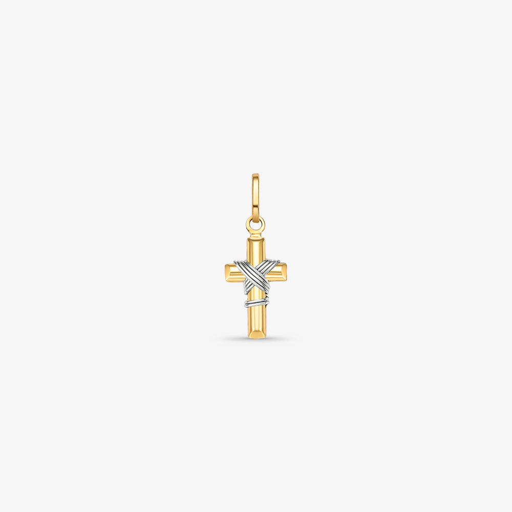 Pingente Cruz Fios Bicolor Pequeno em Ouro Amarelo 18K
