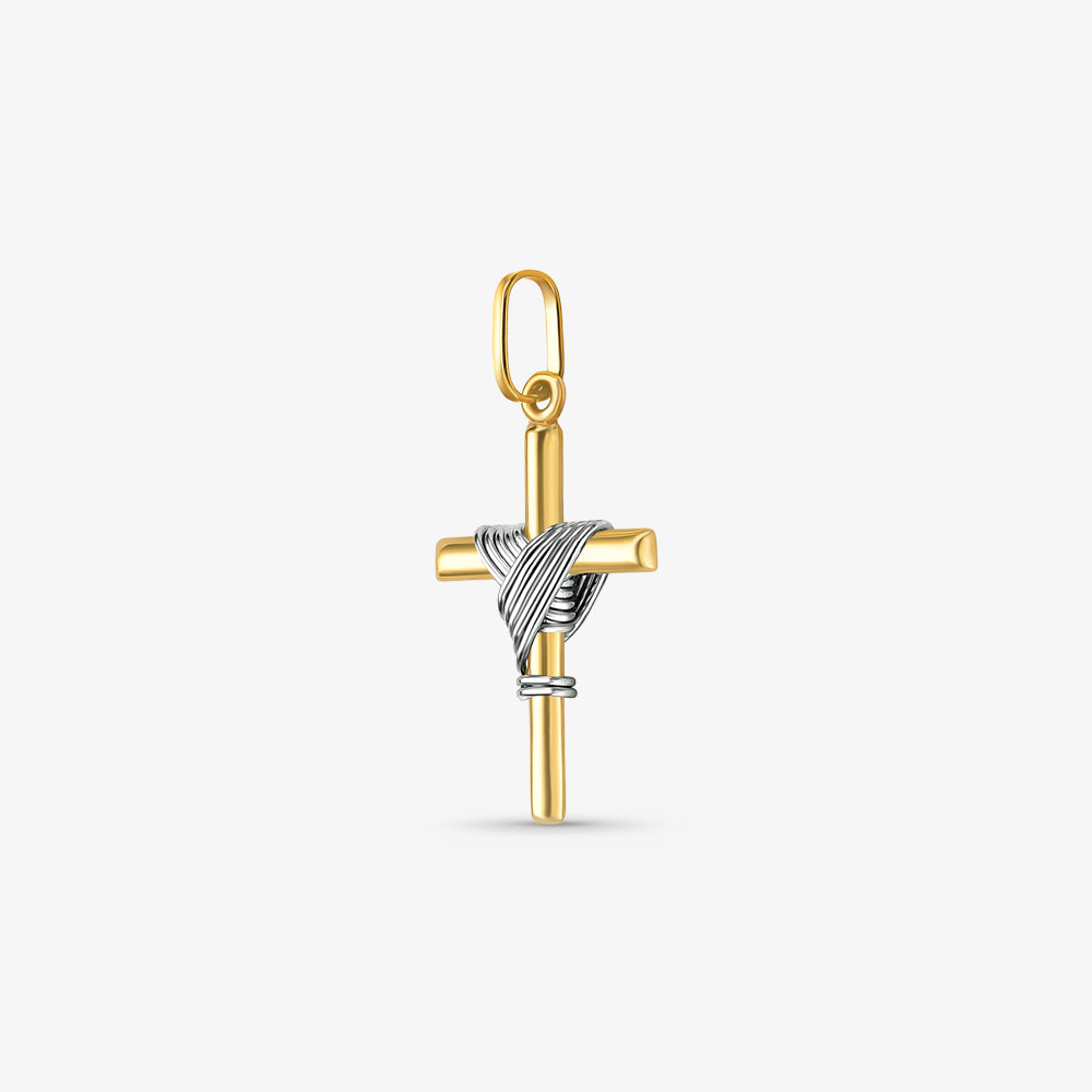 Pingente Cruz Oca Fios Bicolor Pequeno em Ouro 18K
