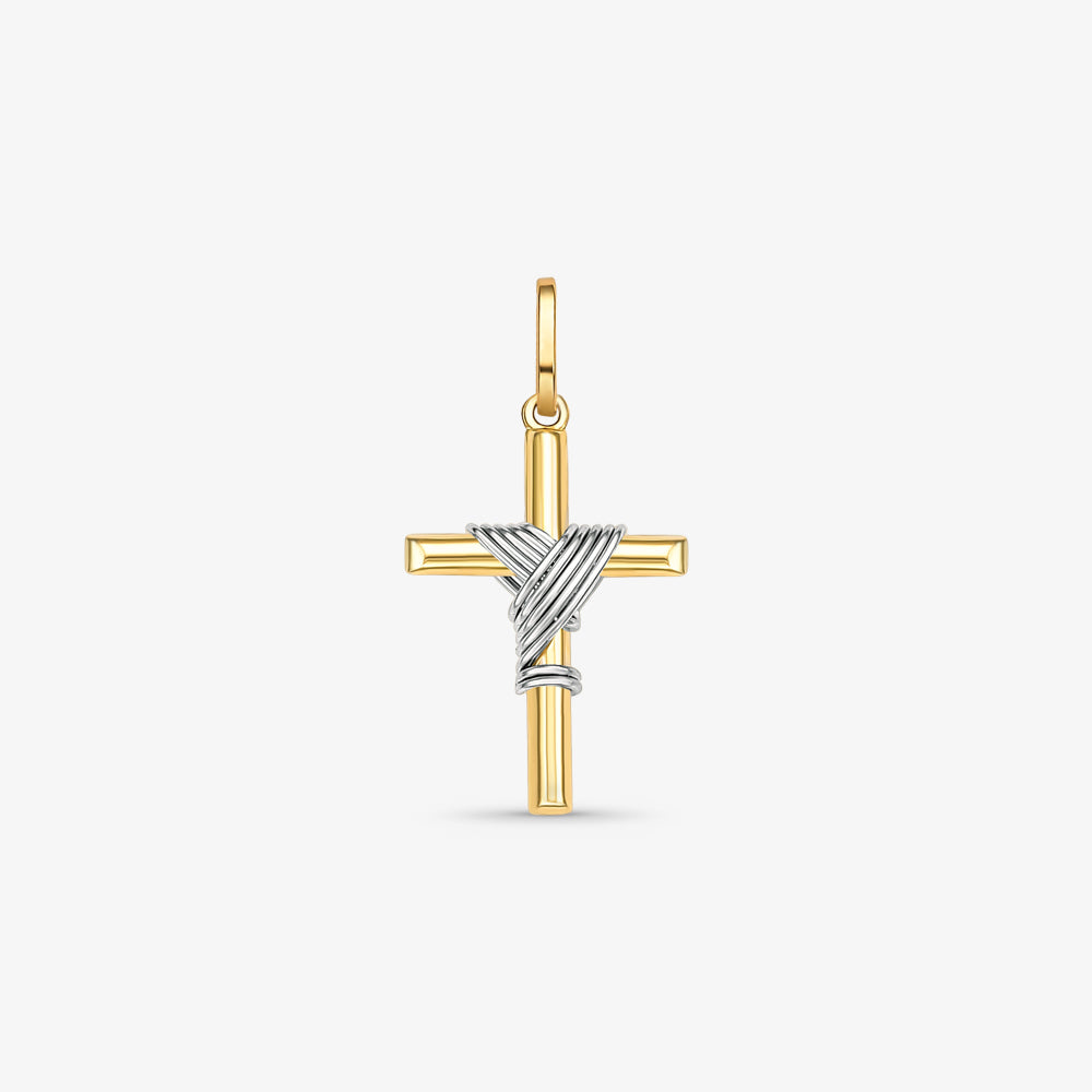 Pingente Cruz Oca Fios Bicolor Pequeno em Ouro 18K