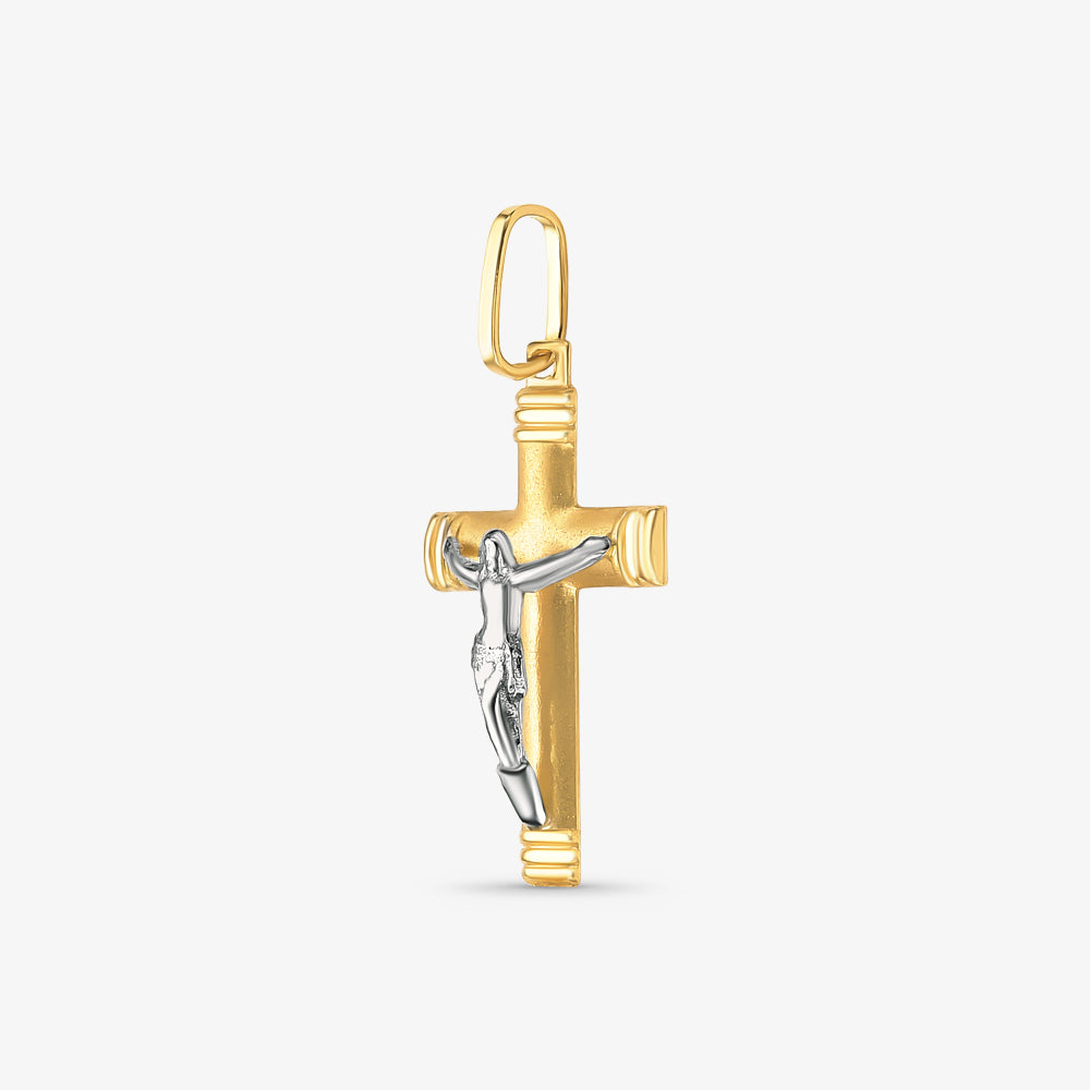 Pingente Cruz Pequena Fosca com Cristo em Ouro Bicolor 18K