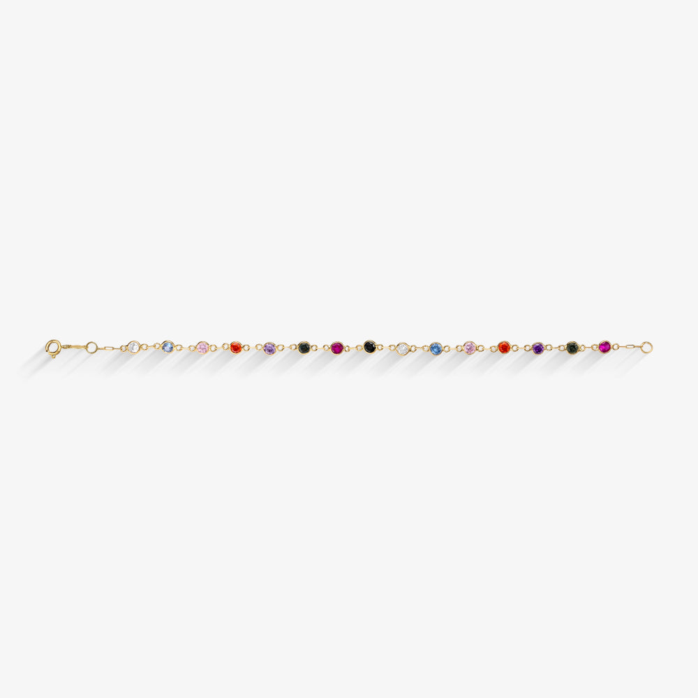 Pulseira Infantil com Pedras Colorida em Ouro Amarelo 18K