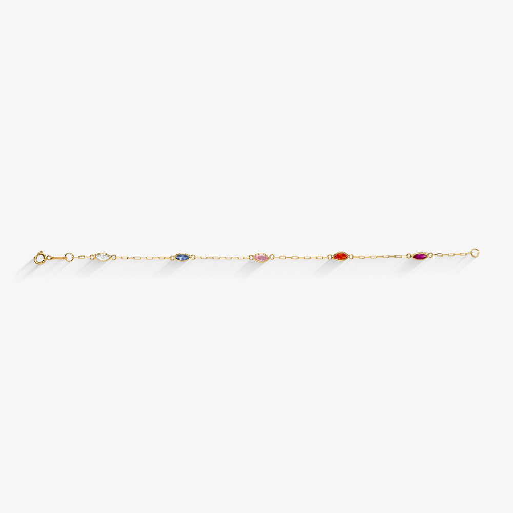 Pulseira Infantil Navete Colorida em Ouro Amarelo 18K