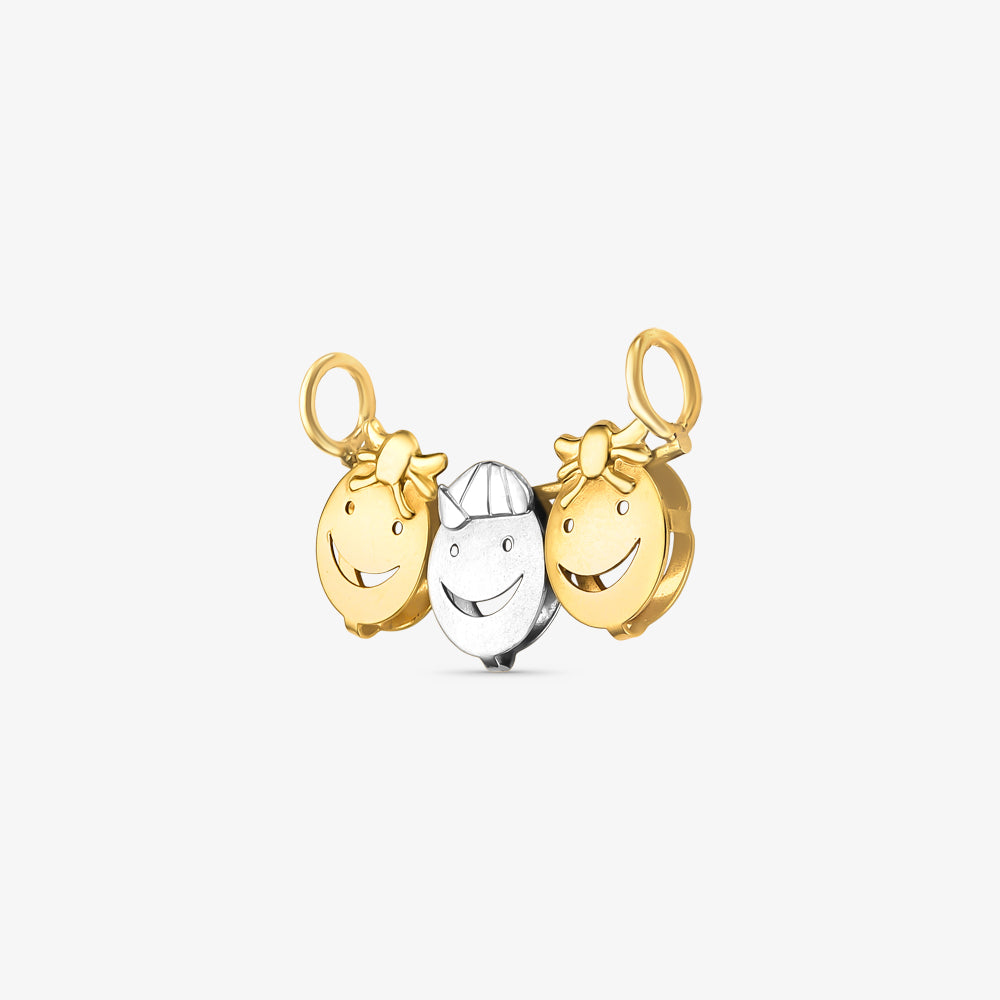 Pingente Canga 2 Meninas 1 Menino em Ouro Amarelo e Branco 18K