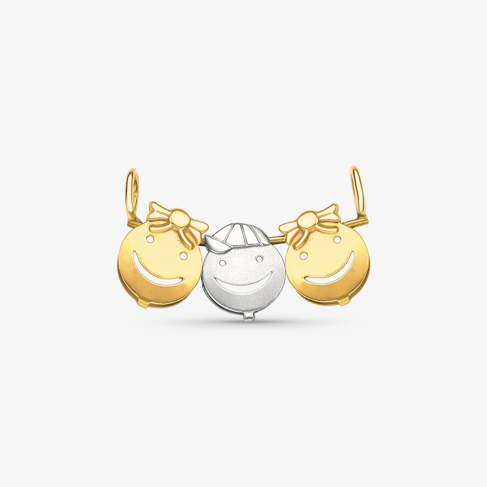 Pingente Canga 2 Meninas 1 Menino em Ouro Amarelo e Branco 18K