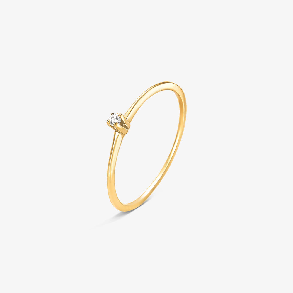 Anel Solitário Ponto com Diamante em Ouro Amarelo 18K