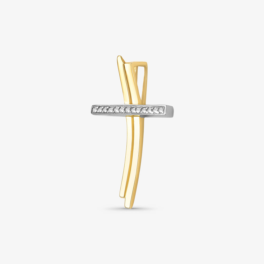 Pingente Cruz Bicolor com Diamantes em Ouro 18K
