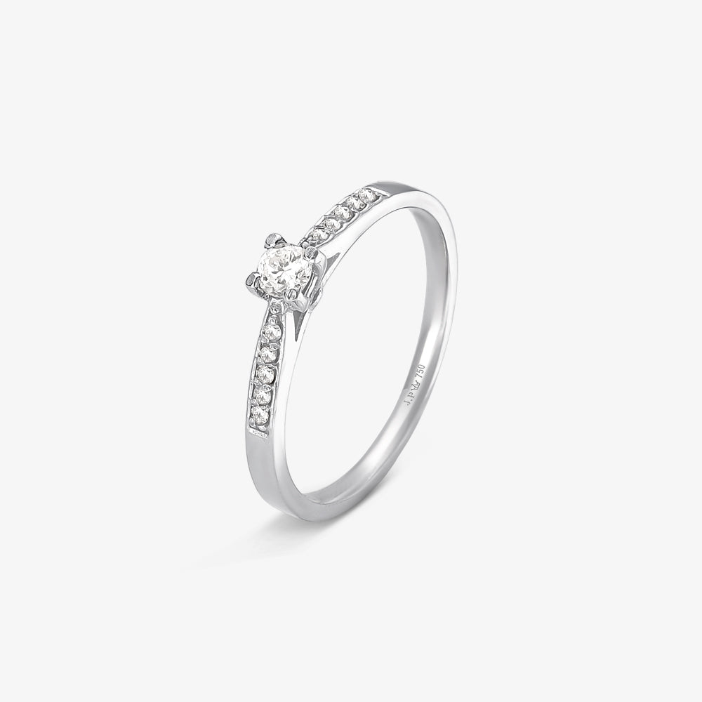 Anel Vitória com Diamante em Ouro Branco 18K