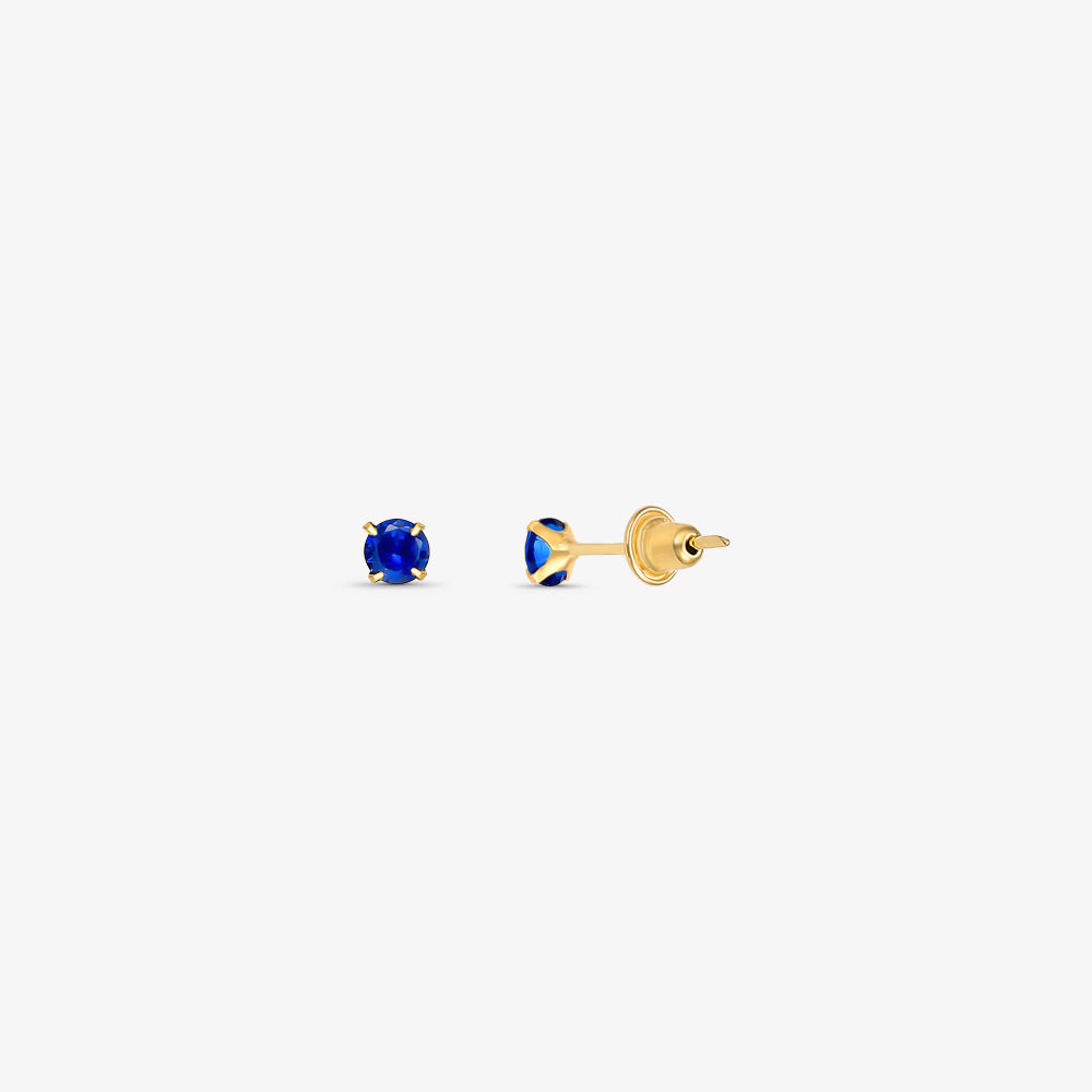 Brinco Ponto de Luz com Pedras Azul em Ouro Amarelo 18K
