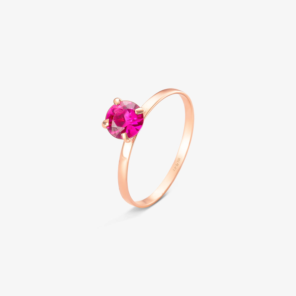 Anel Ponto com Pedra Rosa em Ouro Amarelo 18K