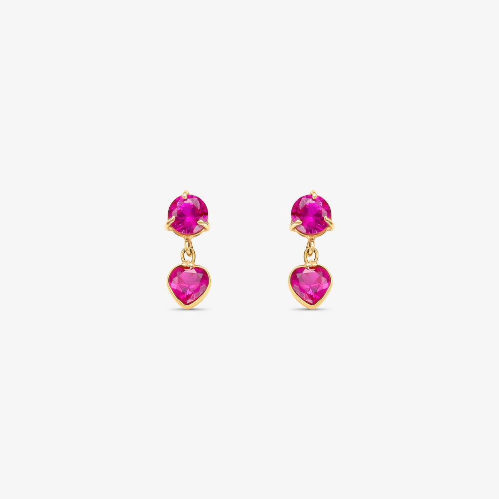 Brinco com Pedras Rosa Pendente em Ouro Amarelo 18K