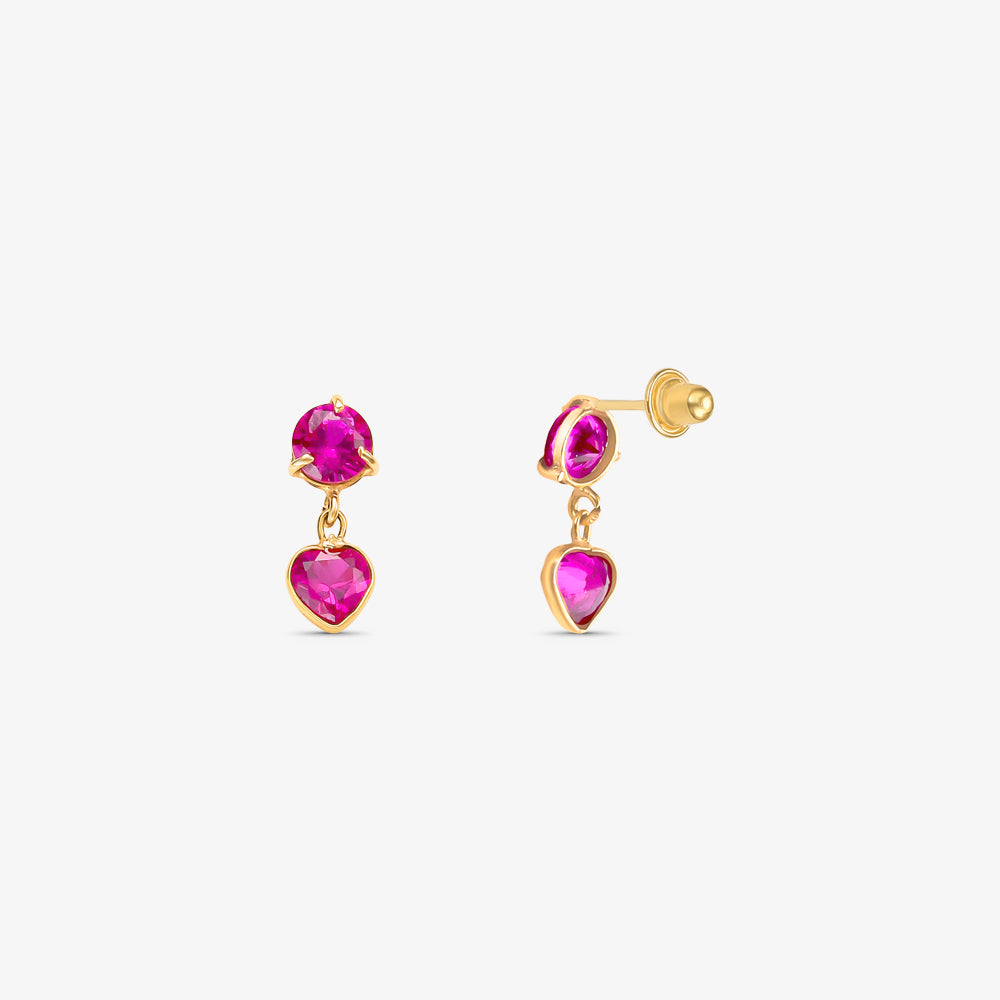 Brinco com Pedras Rosa Pendente em Ouro Amarelo 18K