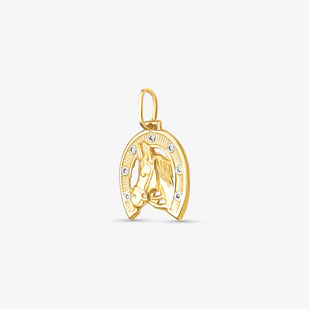 Pingente Cavalo com Ferradura Pequeno em Ouro Amarelo 18K