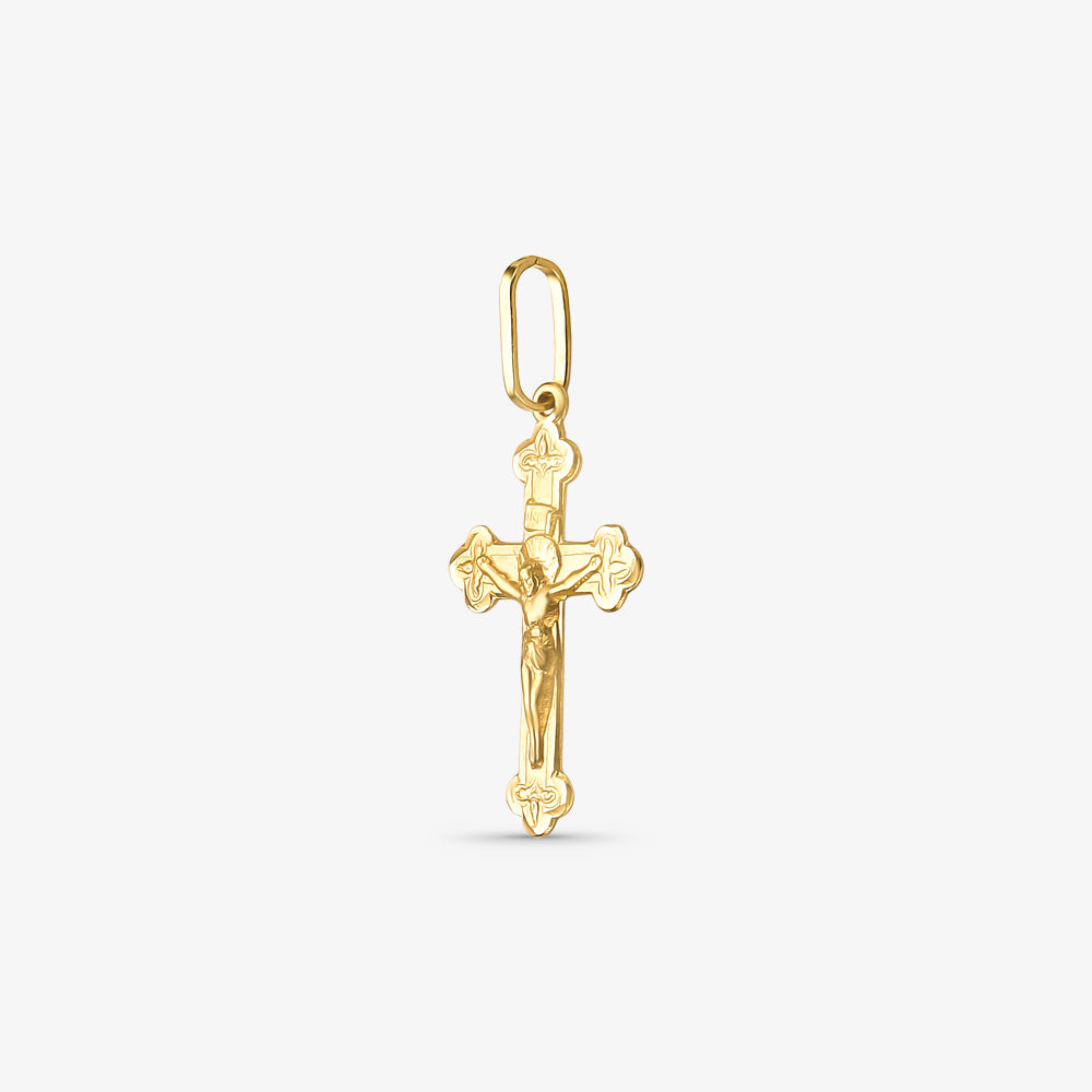 Pingente Cruz Trevolada Pequena com Cristo em Ouro Amarelo 18K