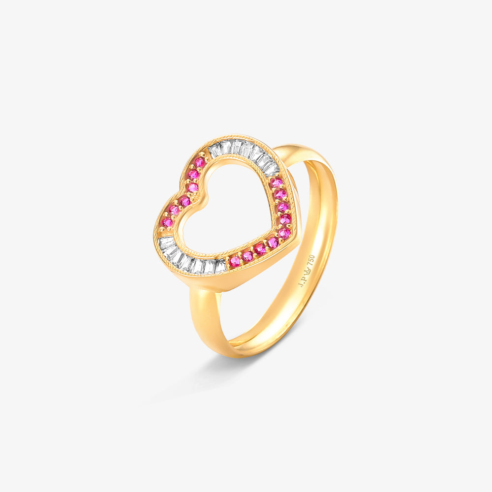 Anel Coração Vazado em Ouro Amarelo 18K