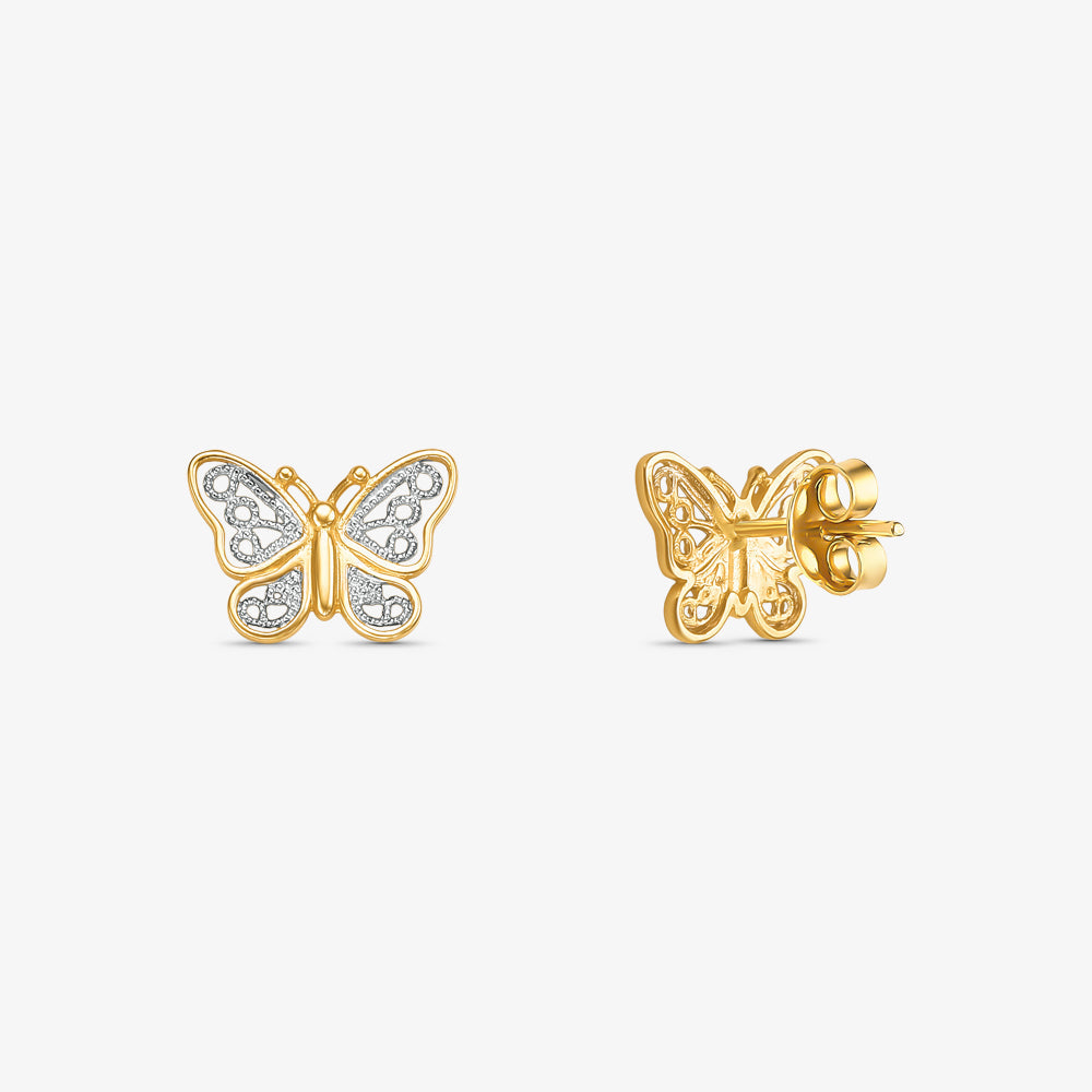 Brinco Borboleta Vazado Bicolor em Ouro 18K