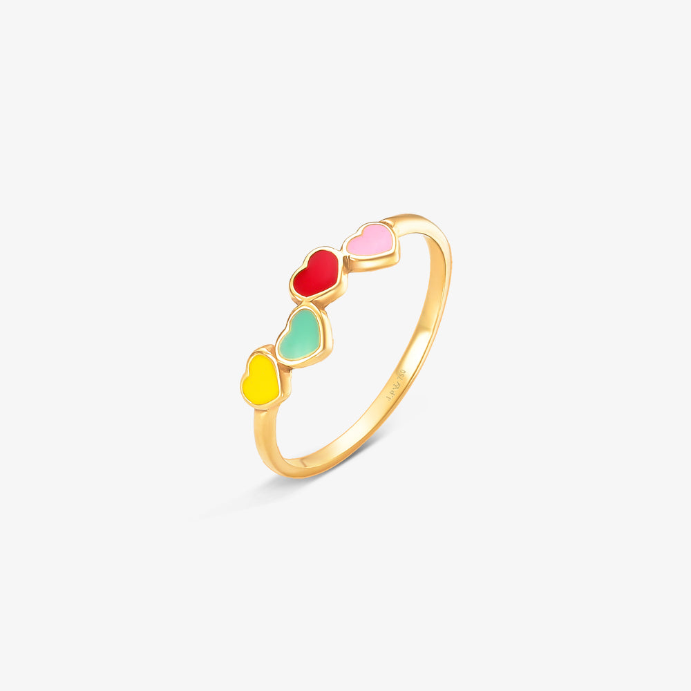 Anel Coração Esmaltado Colors em Ouro Amarelo 18K