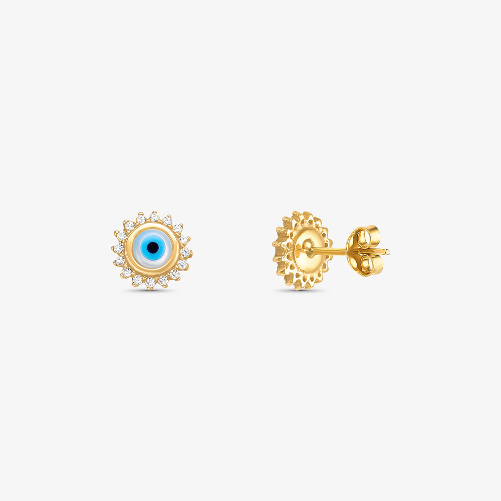 Brinco Olho Grego com Madrepérola e Pedras em Ouro Amarelo 18K
