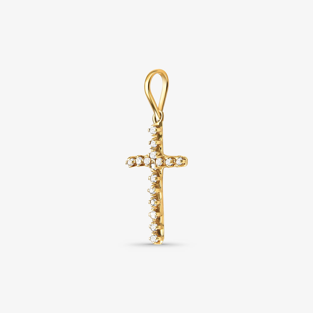 Pingente Cruz com Diamantes em Ouro Amarelo 18K