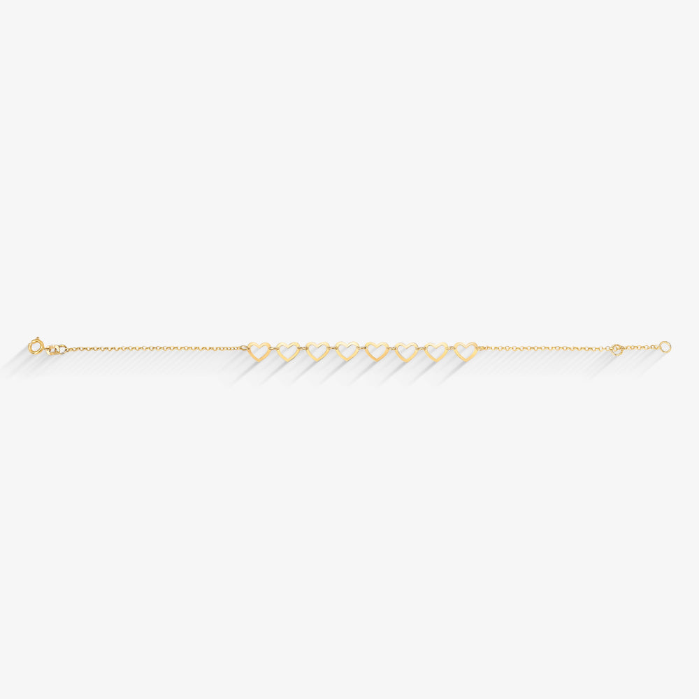 Pulseira Elo Português Coração em Ouro Amarelo 18K, 18cm
