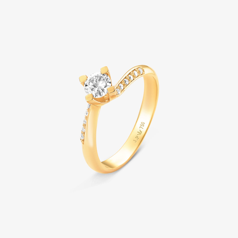 Anel Solitário Violeta com Diamante em Ouro Amarelo 18K