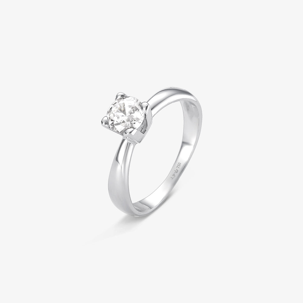 Anel Solitário Vivo em Ouro Branco 18K