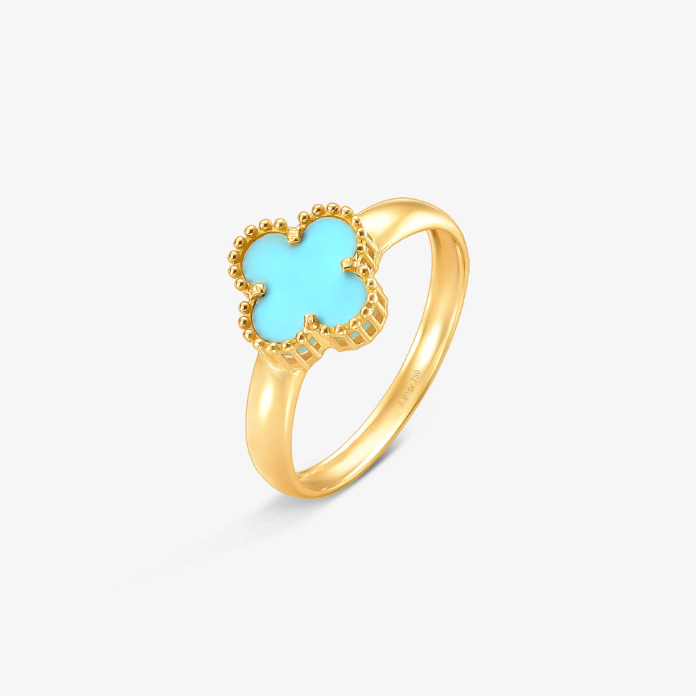 Anel Trevo Azul Bebê em Ouro Amarelo 18K