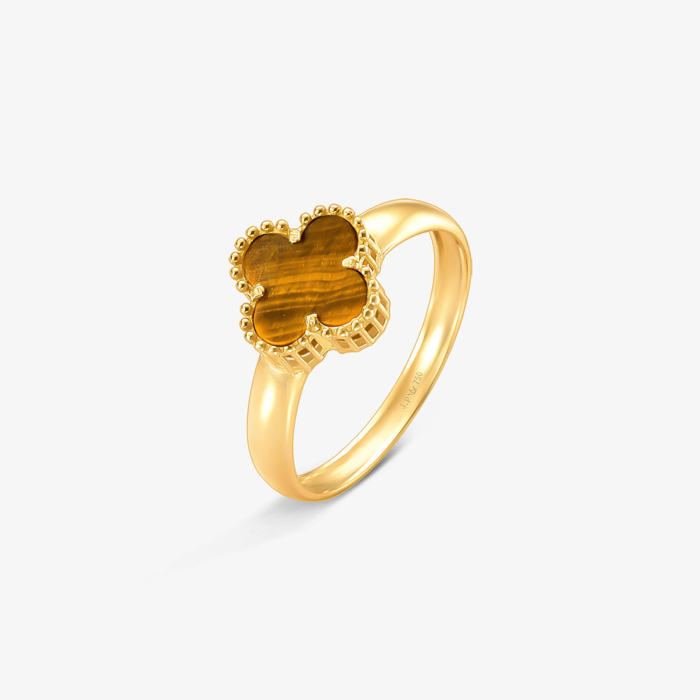 Anel Trevo Olho de Tigre em Ouro Amarelo 18K