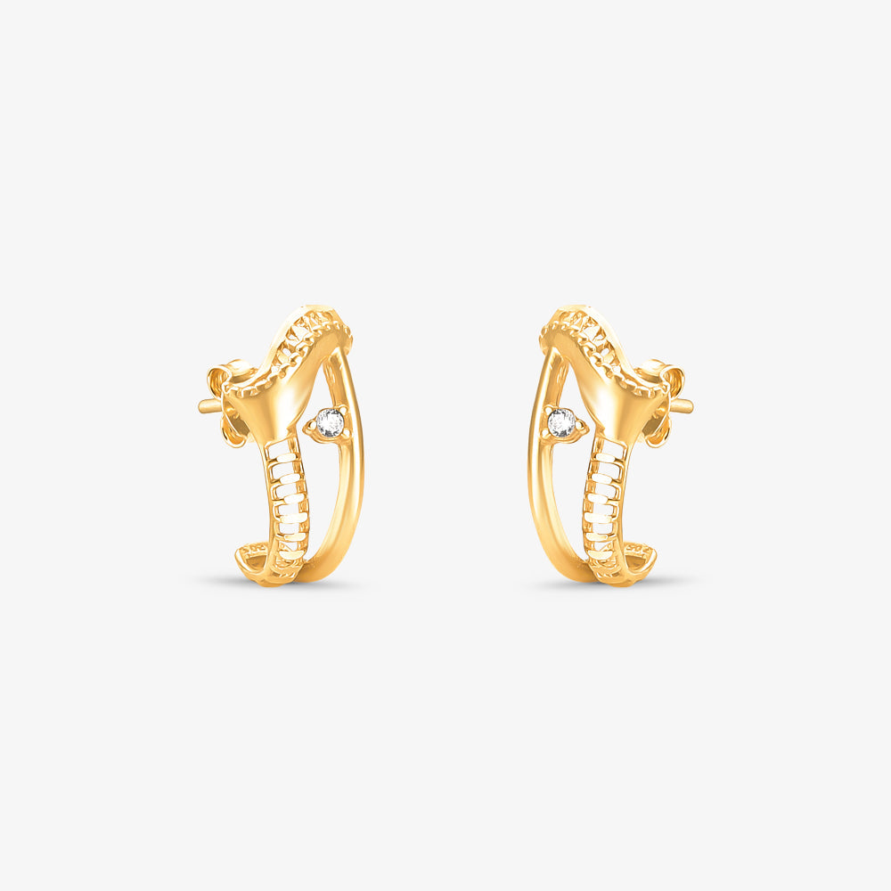 Brinco Trabalhado em J com Pedra em Ouro Amarelo 18K