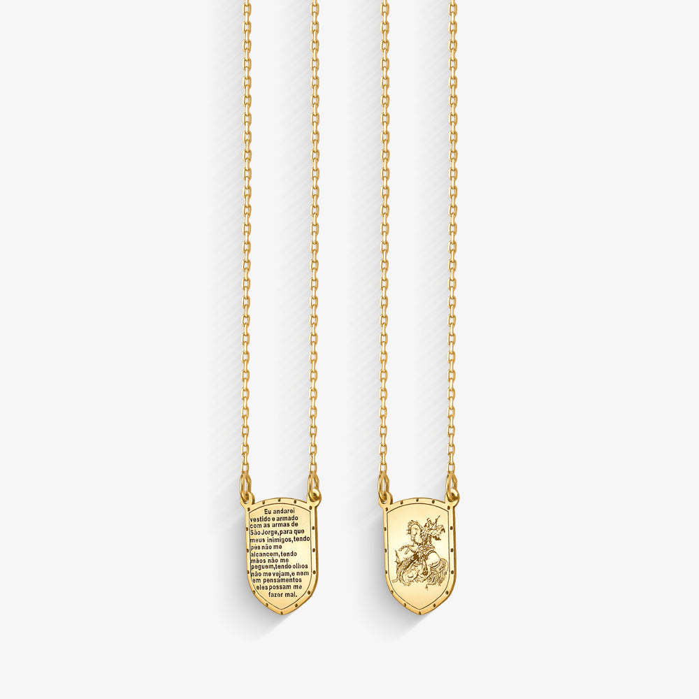Escapulário São Jorge Escudo P com 65cm em Ouro Amarelo 18K