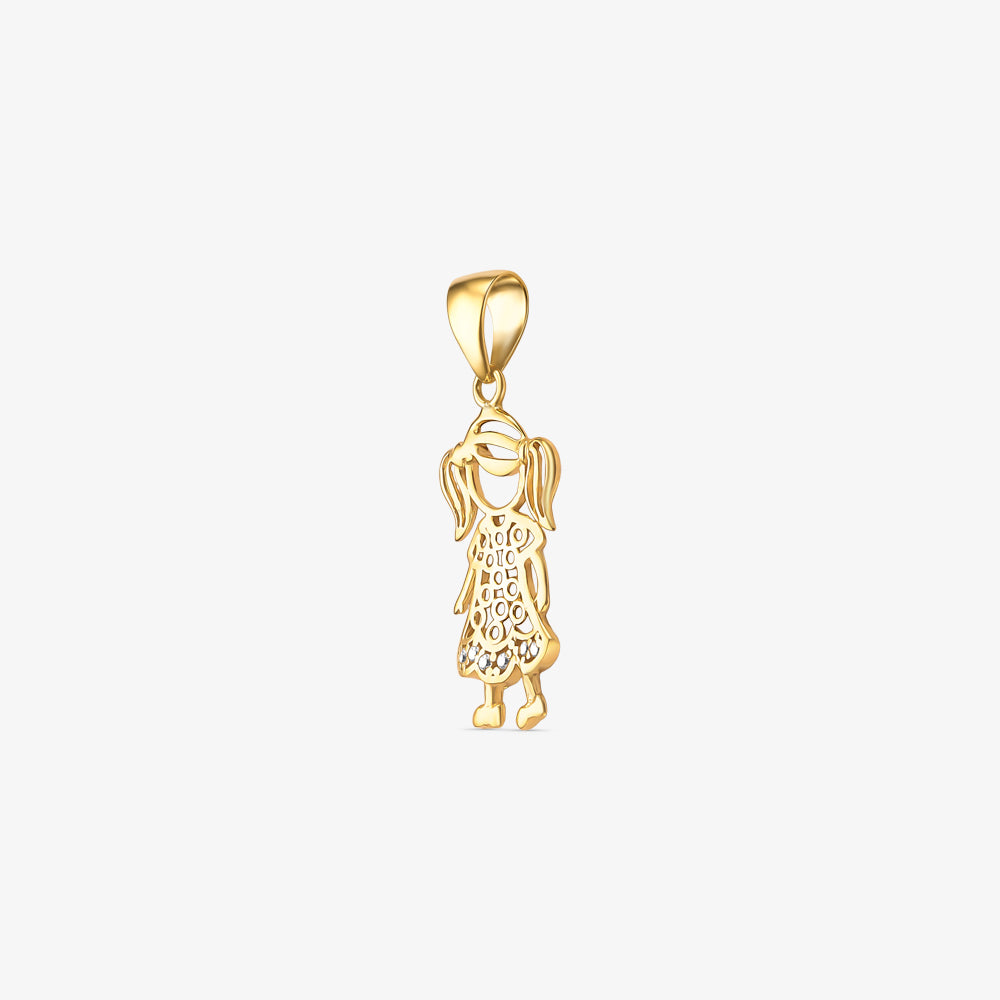 Pingente Menina Vazado com Pedras em Ouro Amarelo 18K
