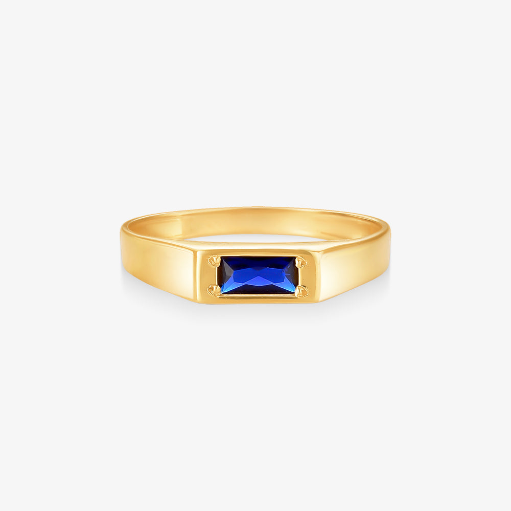 Anel Retangular Azul em Ouro Amarelo 18K