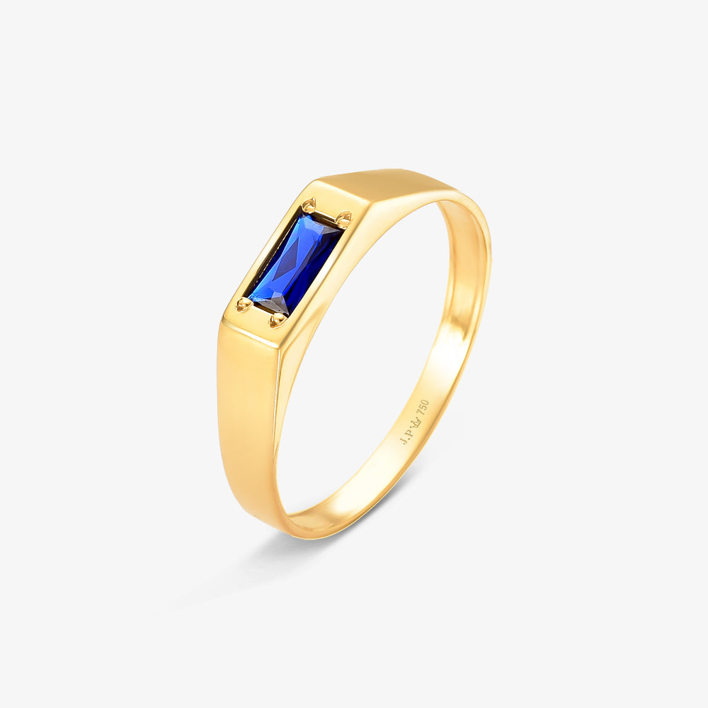 Anel Retangular Azul em Ouro Amarelo 18K