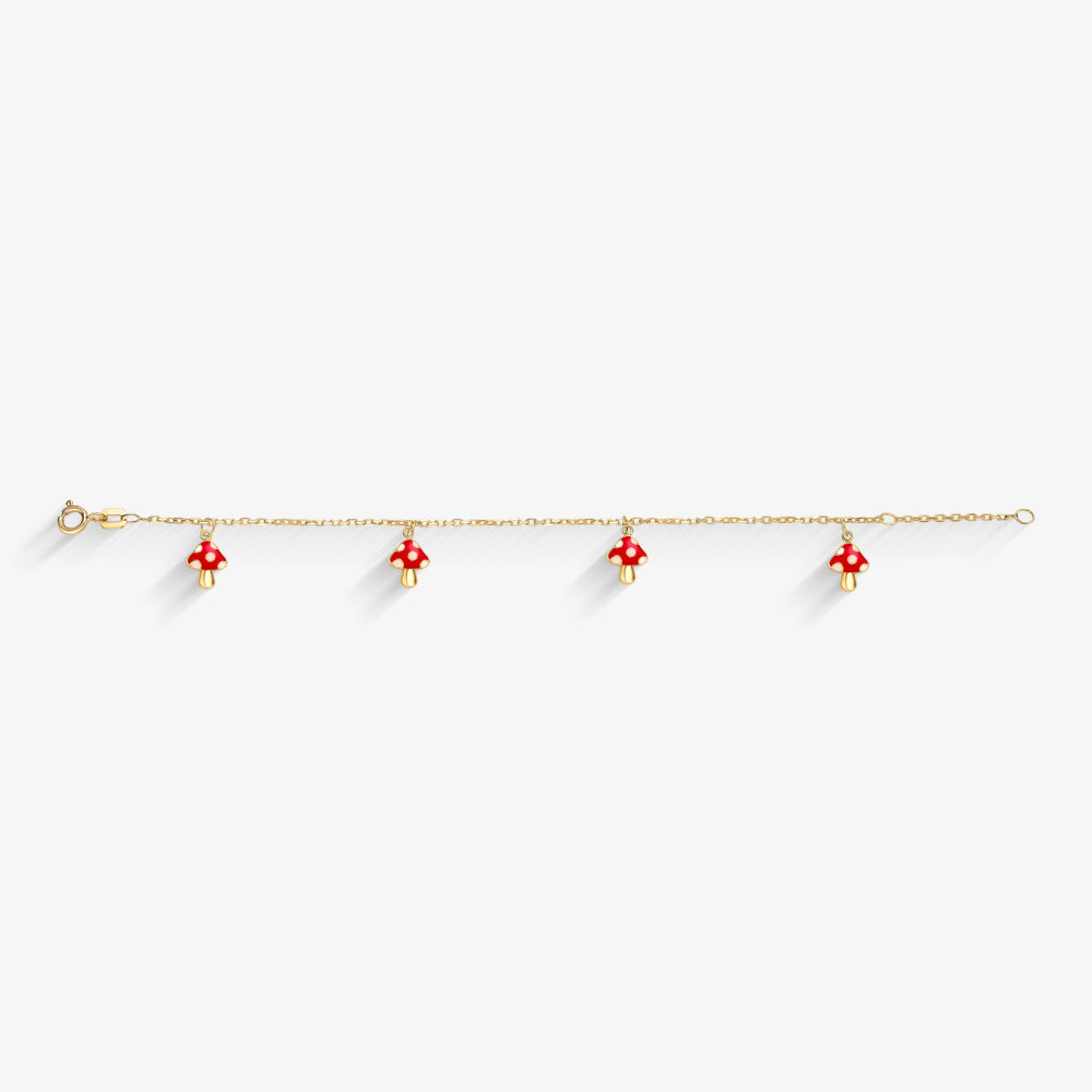 Pulseira Infantil 4 Cogumelos em Ouro Amarelo 18K