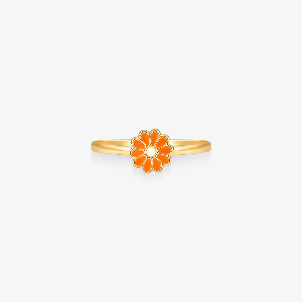 Anel Infantil Flor Laranja em Ouro Amarelo 18K