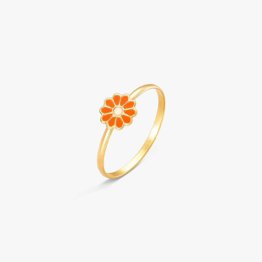Anel Infantil Flor Laranja em Ouro Amarelo 18K