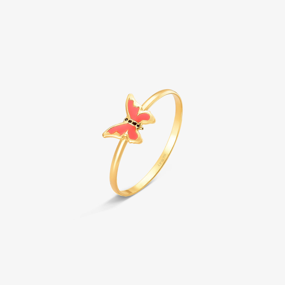 Anel Infantil Borboleta Vermelha em Ouro Amarelo 18K