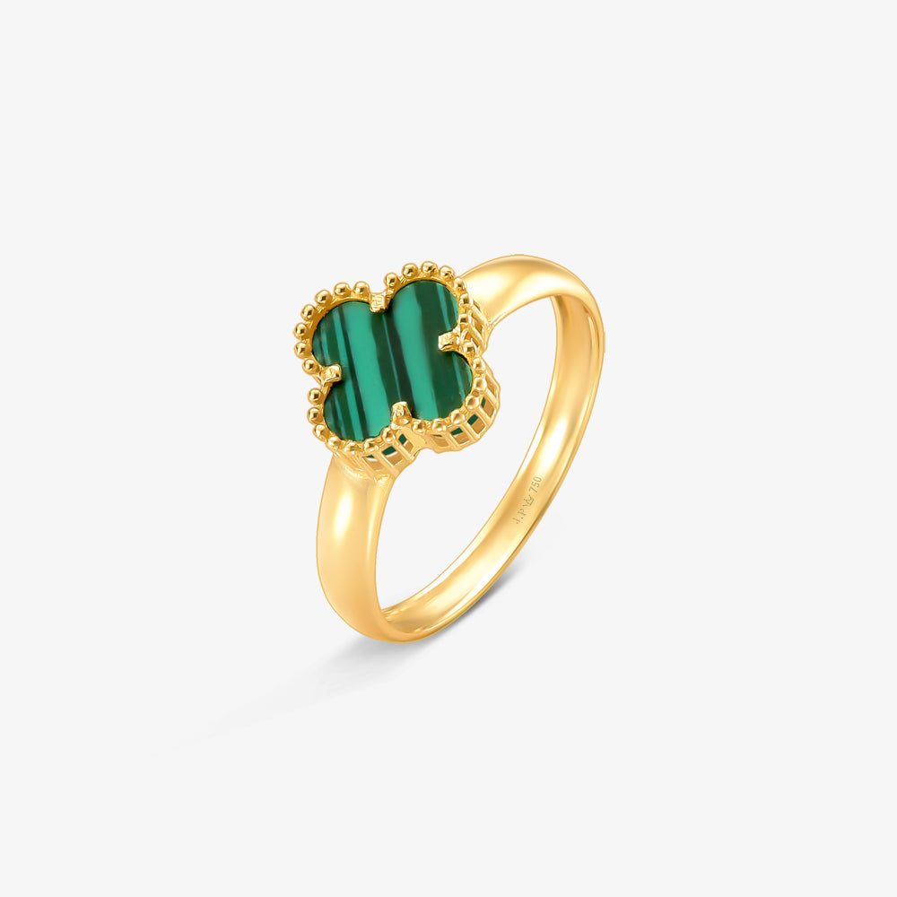 Anel Trevo Verde em Ouro Amarelo 18K