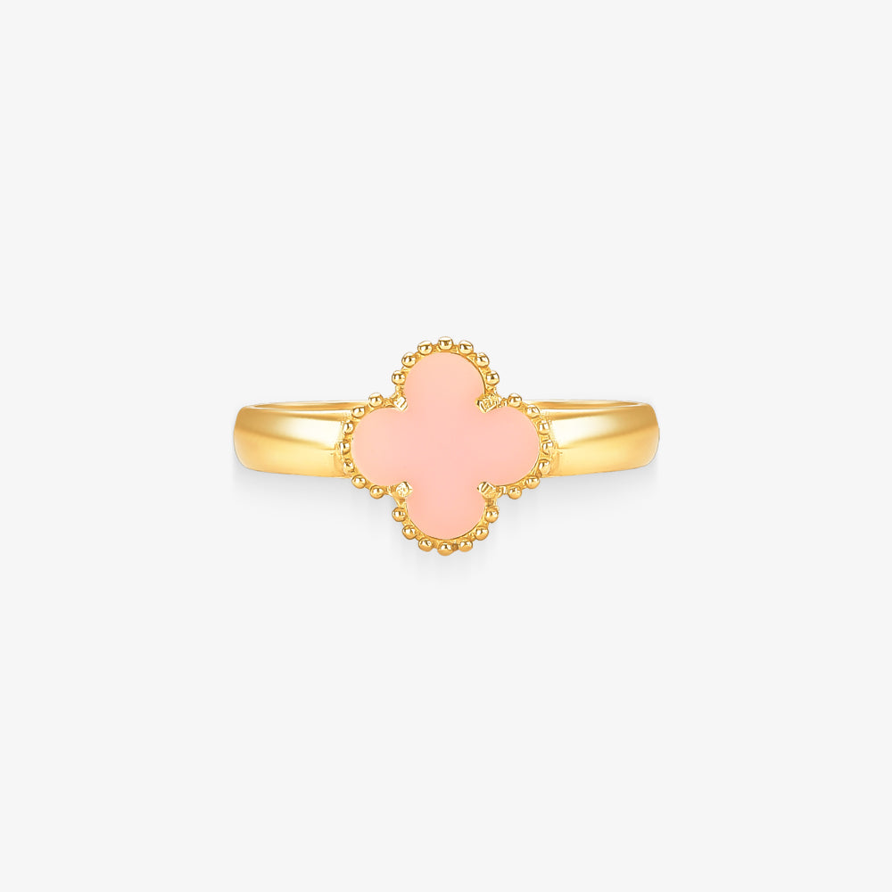 Anel Trevo Rosa Bebê em Ouro Amarelo 18K